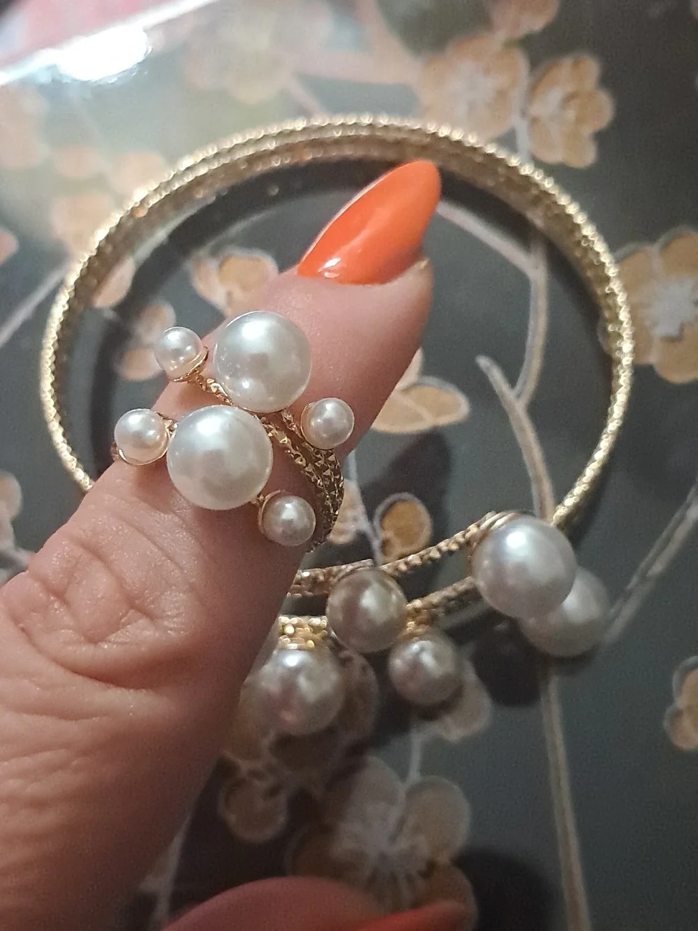 Gold Pearl Accent Necklace and Ring Set - Women's Fashion Jewelry - Picture 2 of 3